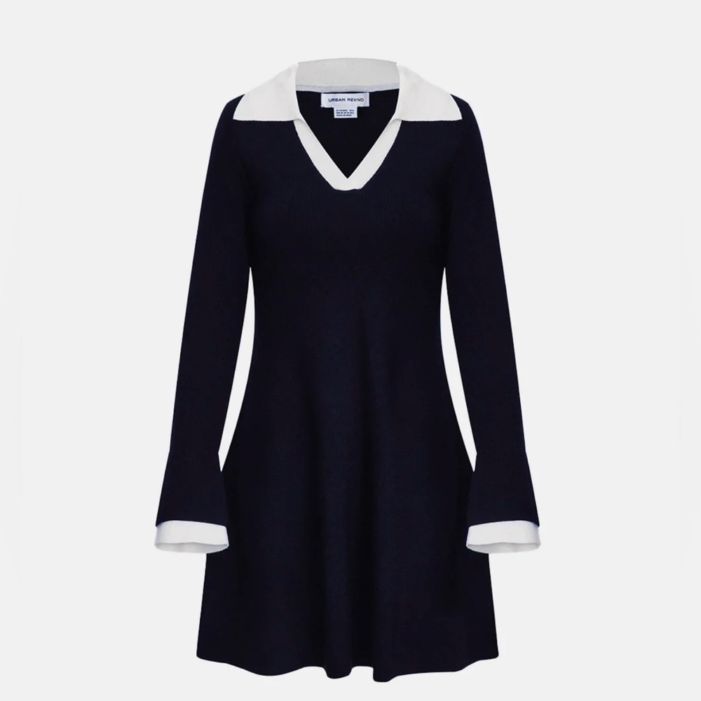 Urban Revivo Black and White Collar Knit Dress